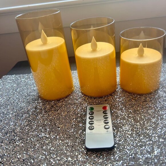 Flameless Candles Set of 3 Acrylic Glass Pillars 4" 5" 6" Remote Home Decor - Picture 5 of 8